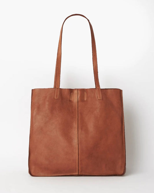 Unlined Leather Tote - Cognac