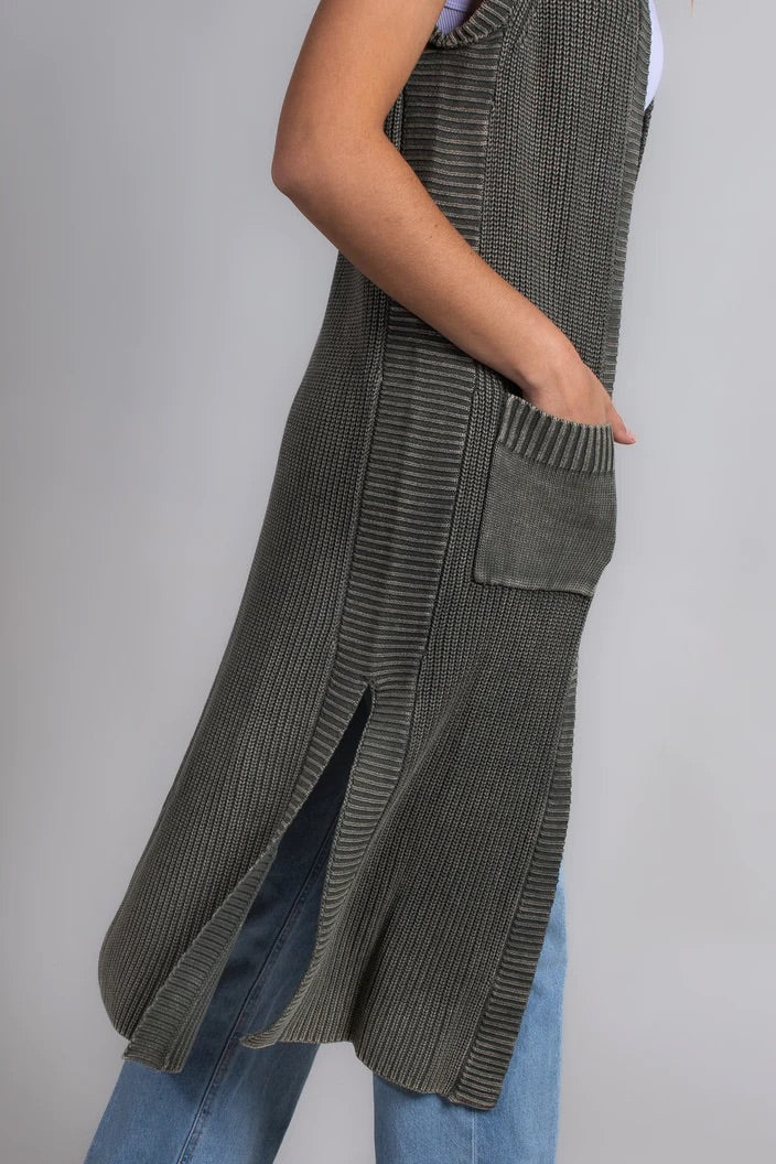 Anya Long Knit Vest - Khaki