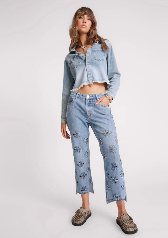 Blue Blossom Long Sleeve Denim Braxton Top