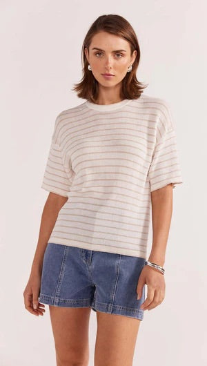 Paige Stripe Knit Tee - White/Beige