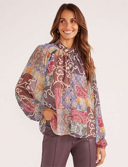 Mink Pink Diana Button Down Blouse - Paisley