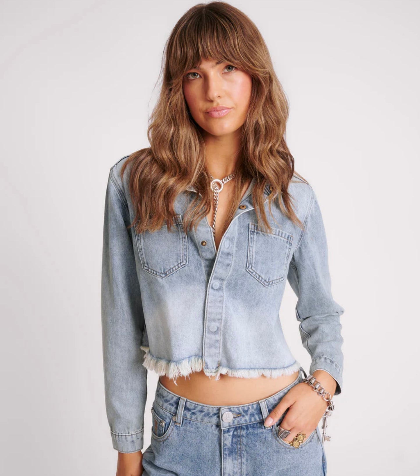 Blue Blossom Long Sleeve Denim Braxton Top