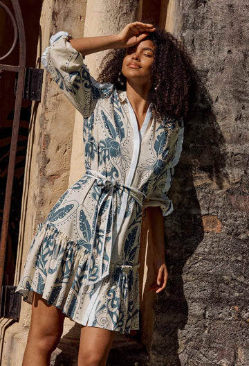 Granada Linen Viscose Shirt Dress - Del Sol Azure